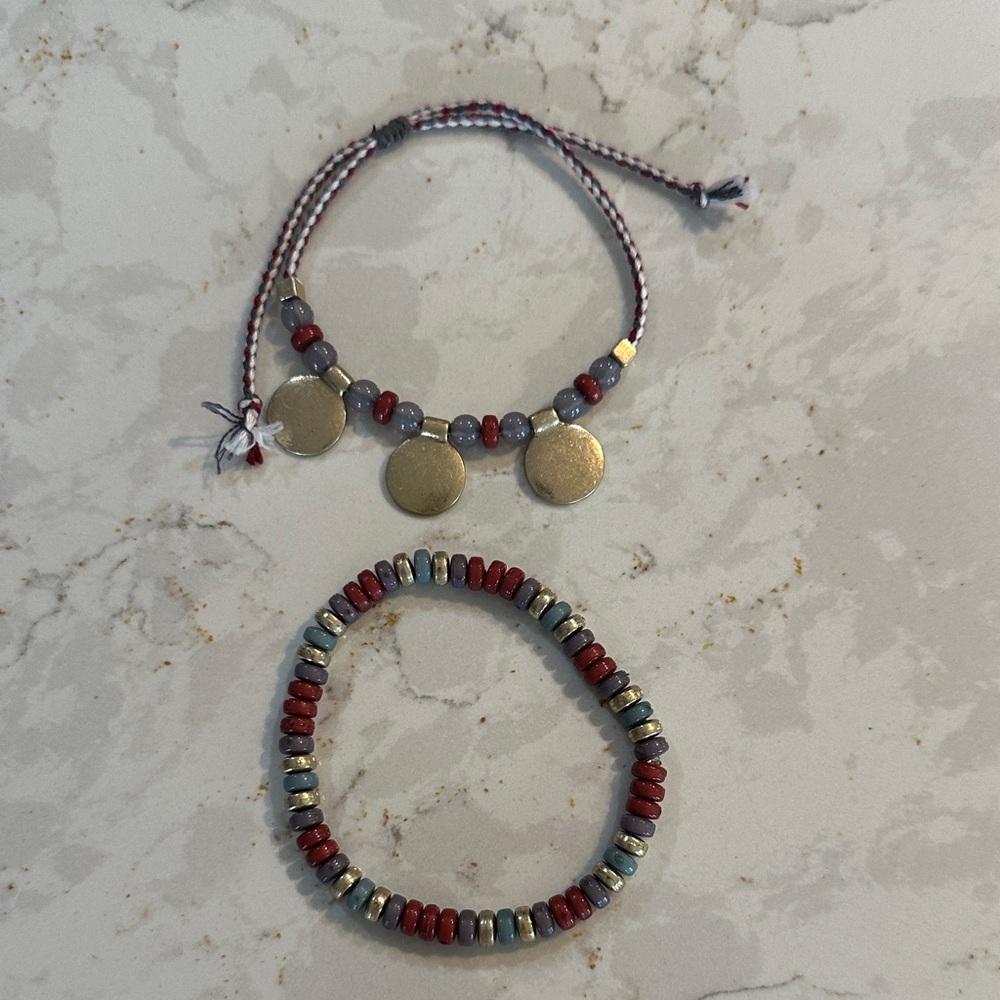 Gold, Red and Gray Beaded Bracelet Set